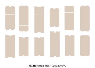 Set of Empty Tickets. Template Tickets. Concert movie theater and boarding blank tickets, lottery coupons with ruffle edges vector