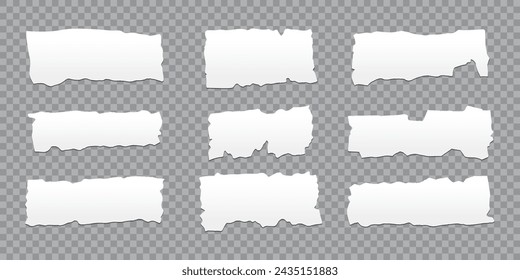 Conjunto de rectángulos dentados rasgados vacíos. Ilustración vectorial. Papeles diferentes rasgados realistas aislados sobre fondo transparente