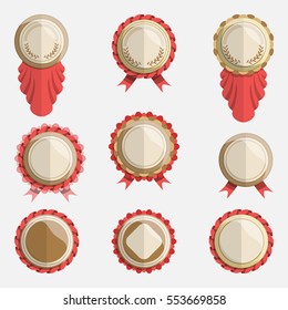 set of empty vector badges with ribbons. different design of web badges in flat style. collection of seals or medals for your web site. vector illustration