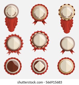 set of empty vector badges with ribbons. different design of web badges in flat style. collection of seals or medals for your web site. vector illustration.