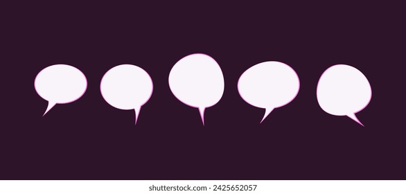 Set of empty vector speech bubbles on purple background. Say popup text, insert chat, message box, space for text. Design eps 10, for print and web.