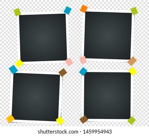 Set of empty vintage photo frame with adhesive tape. Photorealistic Mockups. Retro Template for your picture photos. illustration - Vector