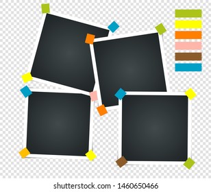 Set of empty vintage photo frame with adhesive tape. Photorealistic Mockups. Retro Template for your picture photos. illustration - Vector