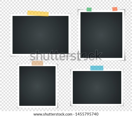Set of empty vintage photo frame with adhesive tape. Photorealistic Mockups. Retro Template for your picture photos. illustration - Vector