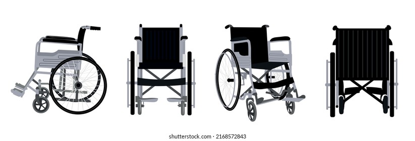 Set of empty wheelchair on white background