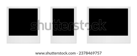 Set empty white photo frame. Realistic horizontal photo card frame mockup - stock vector