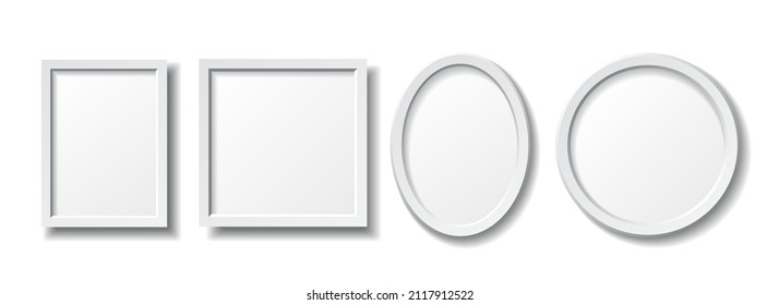 Conjunto de marcos de imagen blancos vacíos de diferentes formas. Plantilla de simulación de marco de imagen blanco en blanco aislado en fondo blanco. Colección de vectores