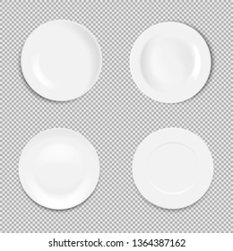 Set empty white plate isolated on white background. Vector illustration.
