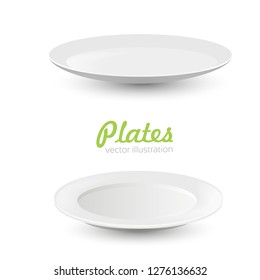 Set of empty white plate on the white background - Vector