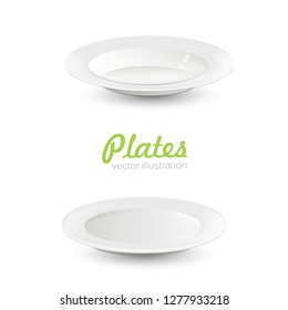 Set of empty white plate on the white background - Vector - Vector