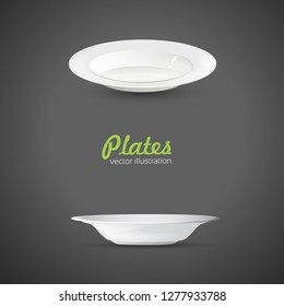 Set of empty white plate on the grey background - Vector - Vector