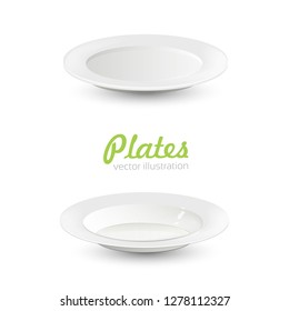 Set of empty white plate on the white background - Vector