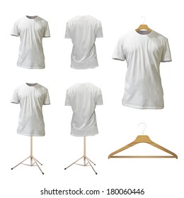 Set of empty white shirt design. Realistic vector illustration. 