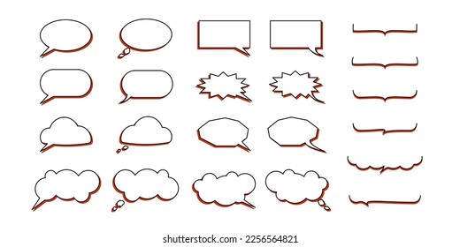 Set of empty white speech bubbles with accents in terracotta color. Blank speech bubbles on white background. Vector illustrations.