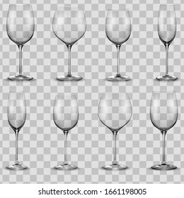 Conjunto de copas de vino vacías. Vidrio.