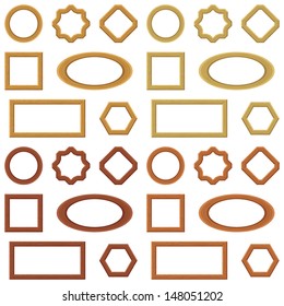 Set of empty wooden frames, different shapes. Vector