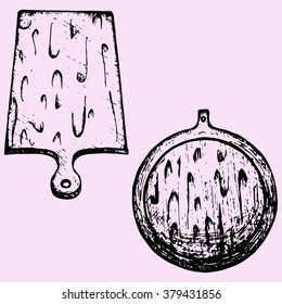 set empty wooden kitchen cutting boards doodle style sketch illustration hand drawn vector