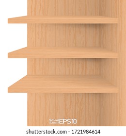 Set of empty wooden shelf isolated on white background, Vector Illustration