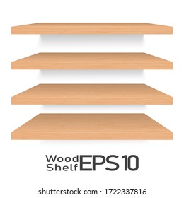 Set of empty wooden shelf isolated on white background, Vector Illustration