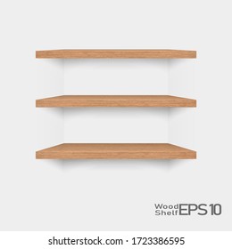 Set of empty wooden shelf isolated on white background, Vector Illustration