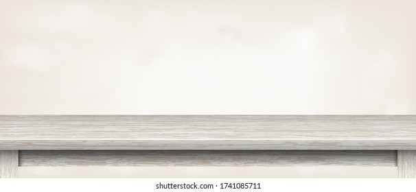 Set of empty wooden shelf isolated on white background, Vector Illustration