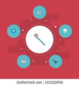 Set of enamel icons flat style symbols with dentist chair, tooth, floss and other icons for your web mobile app logo design.