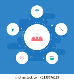 Set of enamel icons flat style symbols with toothbrush, orthodontist, denture and other icons for your web mobile app logo design.