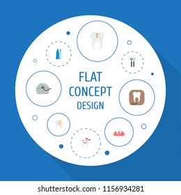 Set of enamel icons flat style symbols with dental x-ray, toothpaste, caries and other icons for your web mobile app logo design.