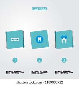 Set of enamel icons flat style symbols with alumina, braces, stamp and other icons for your web mobile app logo design.