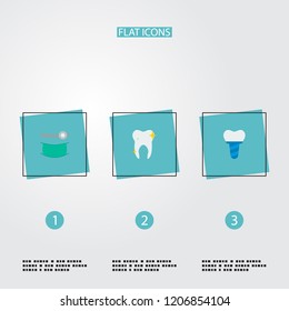 Set of enamel icons flat style symbols with orthodontist, implant, tooth and other icons for your web mobile app logo design.
