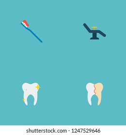 Set of enamel icons flat style symbols with dentist chair, reconstruction, tooth and other icons for your web mobile app logo design.