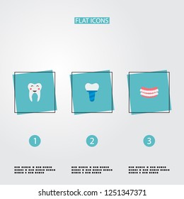 Set of enamel icons flat style symbols with denture, implant, healthy and other icons for your web mobile app logo design.