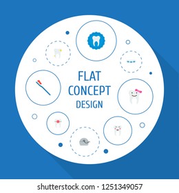 Set of enamel icons flat style symbols with alignment, dental, floss and other icons for your web mobile app logo design.