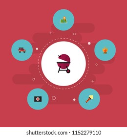 Set of encampment icons flat style symbols with medicine chest, adventure car, pocket torch and other icons for your web mobile app logo design.