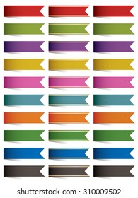 set of end ribbons in three styles, plain, gold trim and cross hatch, with transparent shadows