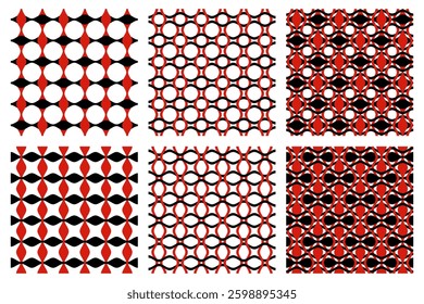 Set of endless geometric patterns. Red and black wavy woven pattern isolated on white. Vector illustration for your design.