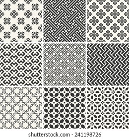 Set of endless monochrome simple patterns