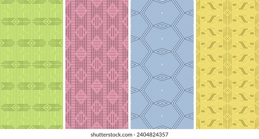 Conjunto de interminables ornamentos patrones de rayas geométricas. Diseño de vector plano.