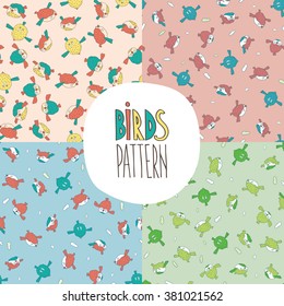 Set of endless seamless patterns with birds - Spring is coming concept. Vector illustration