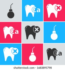 Set Enema pear, Calcium for tooth and Tooth with caries icon. Vector