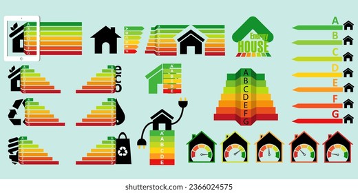 Legen Sie Energiekarte für das Concept Design fest. Energieeffizienz-Symbol Chart-Konzept. Vektorgrafik.