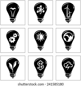 Set of energy concepts with light bulb