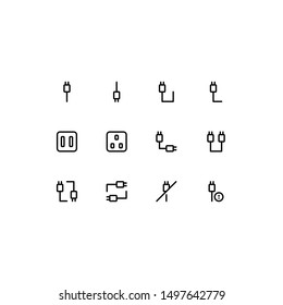 Set of energy, connection, gadget, battery, power, plug outline style icon - vector