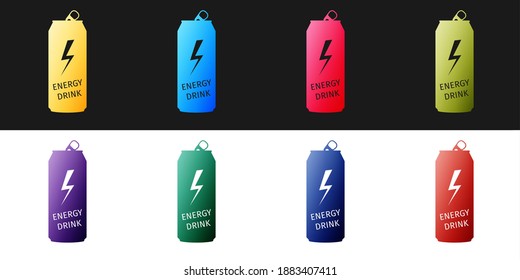 Set Energy drink icon isolated on black and white background. Vector.