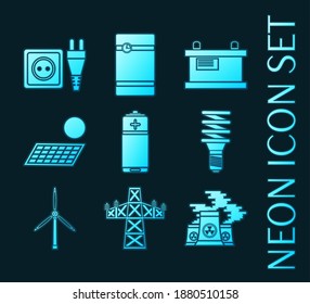 Set of Energy generating systems neon icons.