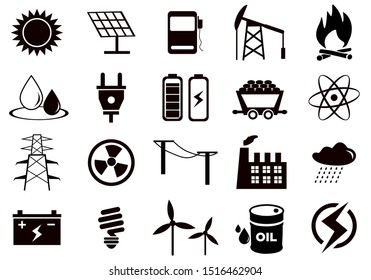 Set of Energy icon illustration vector, energy symbol icons design 