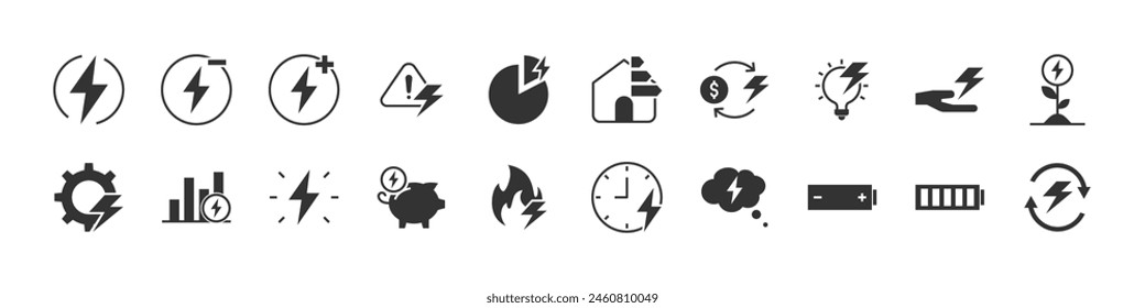 set of energy icons, electric, power