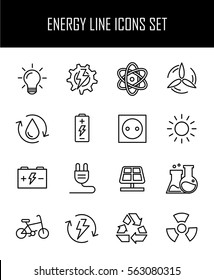 Conjunto de iconos de energía en estilo moderno de línea delgada. Símbolos negros de alta calidad para el diseño de sitios web y aplicaciones móviles. Pictogramas simples de energía sobre un fondo blanco.