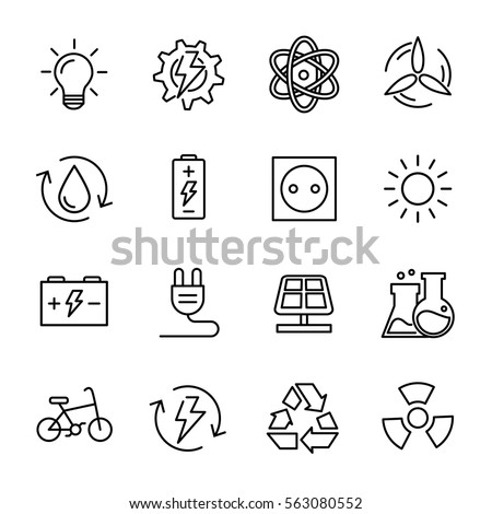 Set of energy icons in modern thin line style. High quality black outline electicity symbols for web site design and mobile apps. Simple energy pictograms on a white background.