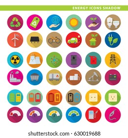 Set of energy icons in shadow style.